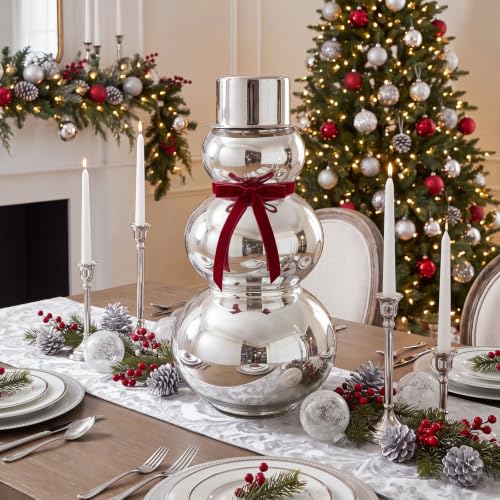 Glass Christmas Snowman Figurine - Mirror Decor for Holiday