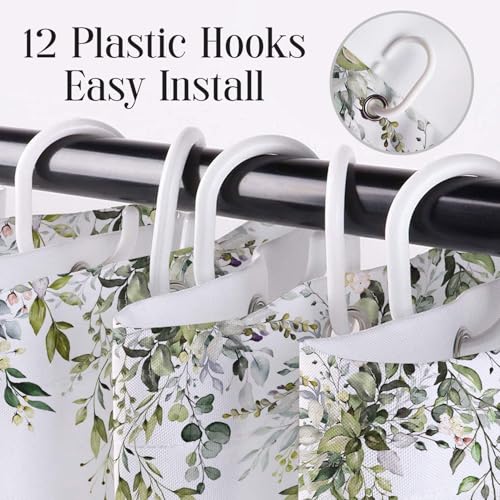 Sage Green Eucalyptus Shower Curtain - 72x72 Inch Floral Hummingbird Print