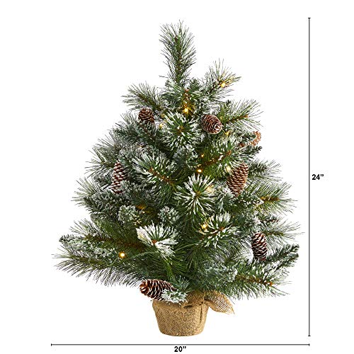 Frosted Artificial Christmas Tree with LED Lights and Pinecones - 2ft