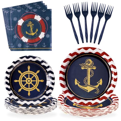 Nautical Anchor Party Supplies Kit - Plates Napkins Forks for Seafaring Celebration