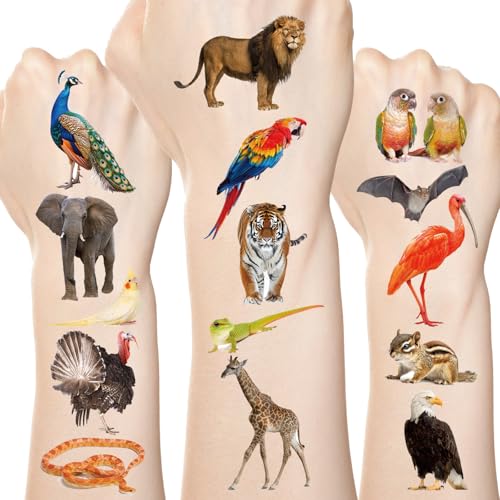 Fancy Land Jungle Animal Temporary Tattoos - 140 Safari Stickers for Party Favors