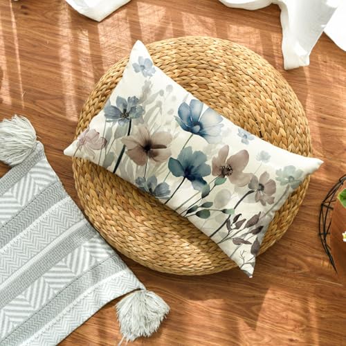 AVOIN colorlife Poppy Flower Throw Pillow Cover, 12x20 Inch Blue Brown Case
