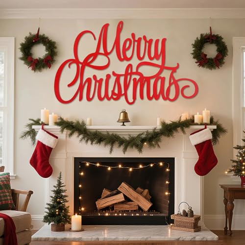 47 Inch Red Merry Christmas Metal Wall Decor - Outdoor Holiday Decoration