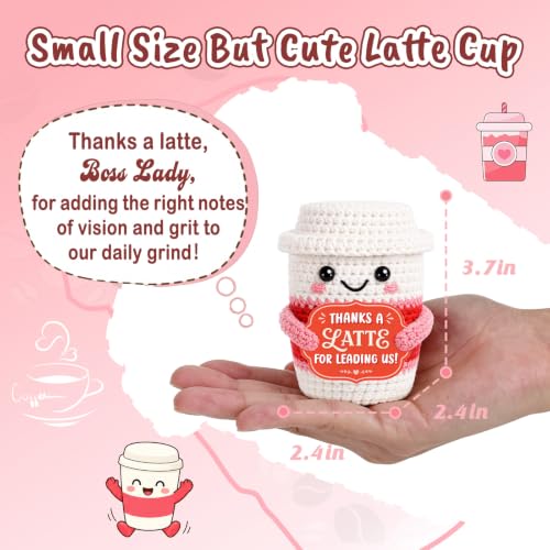 Personalized Boss Gifts for Women - Handmade Crochet Latte with 'Thanks A Latte' Card