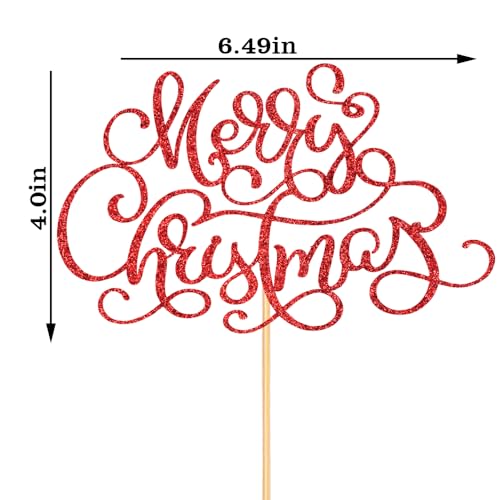 Merry Christmas Cake Topper Red Glitter Holiday Party Decoration