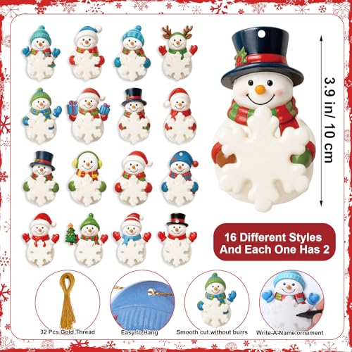 Christmas Write-A-Name Snowman Ornaments Set - Holiday Tree Decorations, 32 pcs
