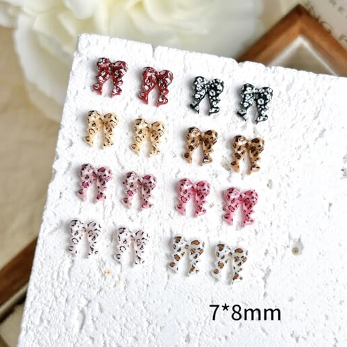 3D Resin Leopard Bow Heart Nail Charms 60Pcs Multicolor DIY Nail Art Decors