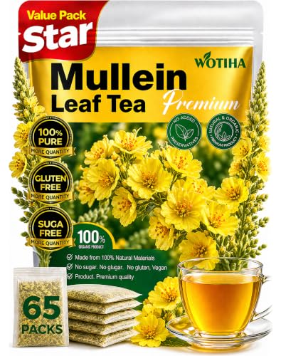WOTIHA Mullein Tea Bags 65 Count - Natural Herbal Lung Support & Respiratory Tea