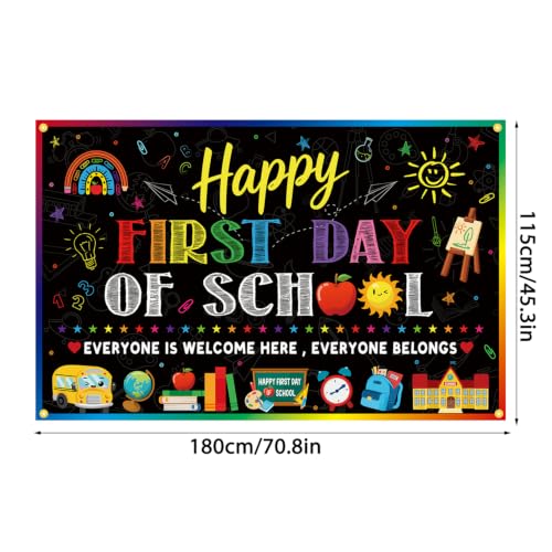 Happy First Day of School Backdrop Banner, Multicolor 71x45 Inch Party Decor