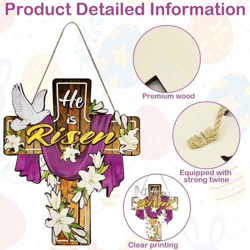 He Is Risen Wooden Easter Door Sign with Flowers & Doves