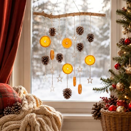 Rustic Christmas Hanging Decor with Dried Orange Slices Wall Art - Fuutreo