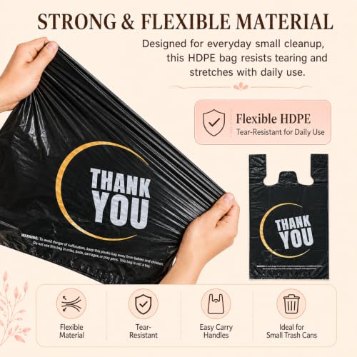 YoYoRain Black 4-Gallon Trash Bags with Handles - 100 Pack, 11x21 Inch Small Garbage Bags for Kitchen Bathroom Office