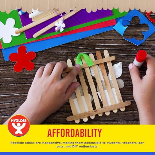 Hygloss Natural Wood Jumbo Craft Sticks 6-Inch 100 Count Popsicle Sticks
