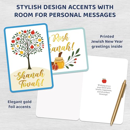 24 Pack Gold Foil Rosh Hashanah Greeting Cards - 4x6in