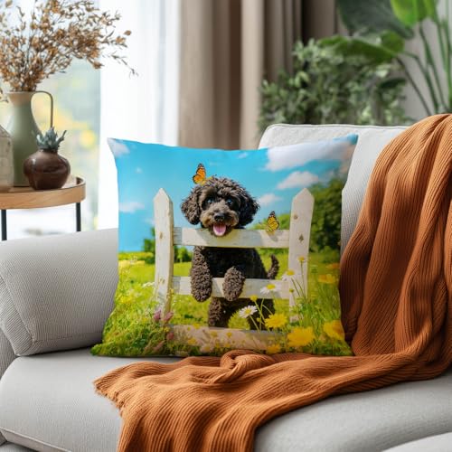 Spring Pillow Covers 18x18 Set of 2 Poodle Floral Satin Cushion Cases