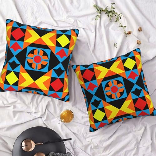 Colorful African Ethnic Print Throw Pillow Covers 18x18 - Set of 2
