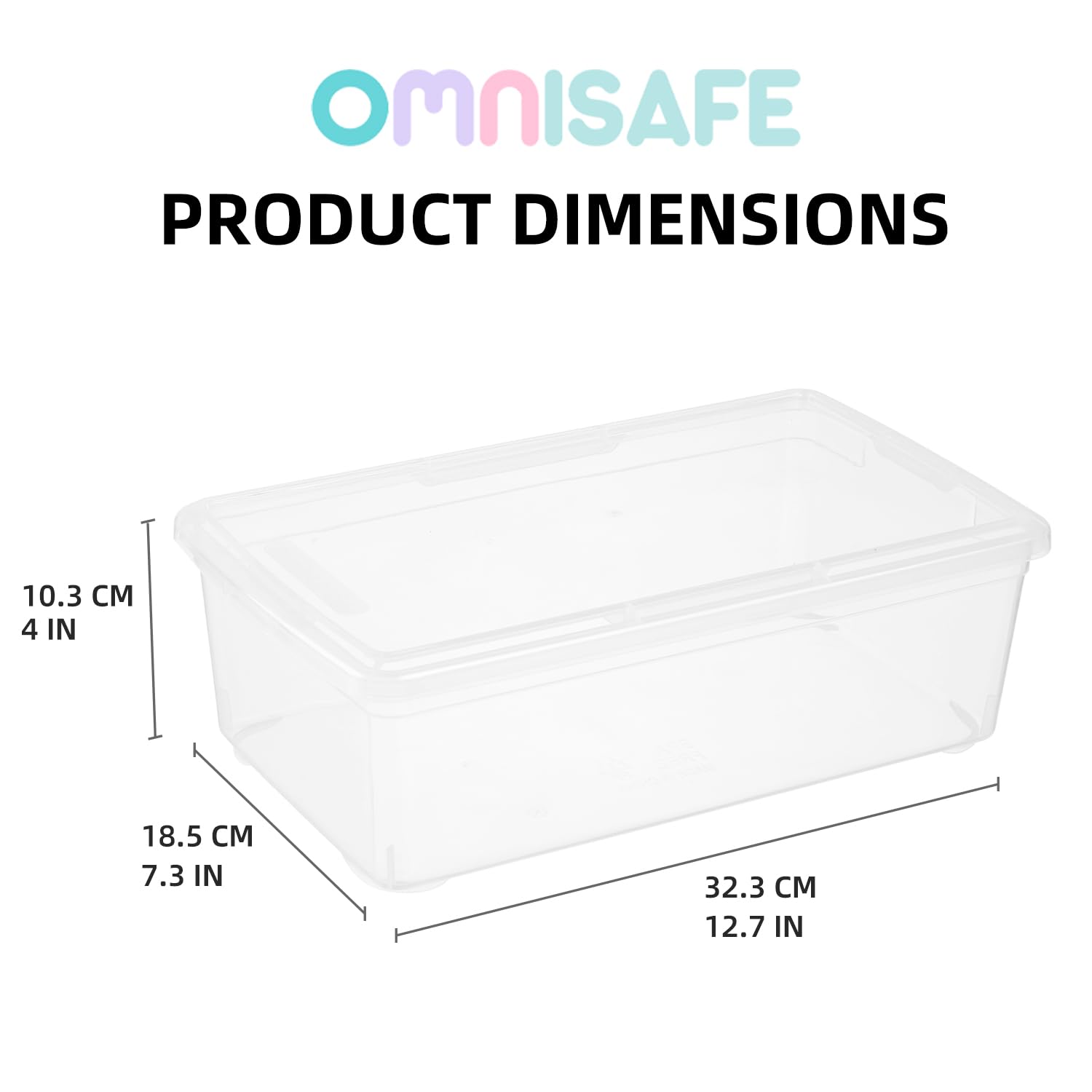 OMNISAFE Stackable Plastic Storage Shoebox, BPA-Free Nestable Container with Latching Lid to Organize Shoes, See-Through Box for Home and Office, Multi-Purpose Clear Bins (12 Pack 6 Quart)