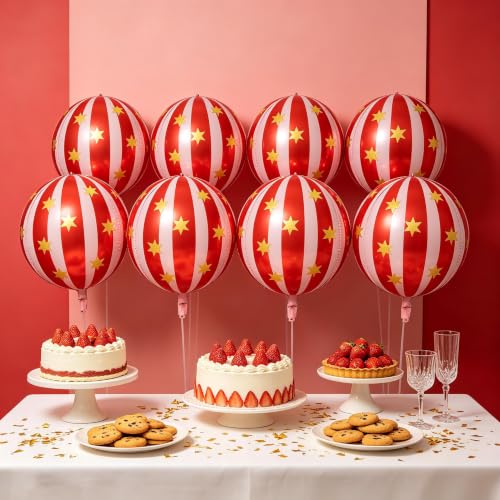 8-Pack Circus Theme Foil Balloons - Red Carnival Party Decorations