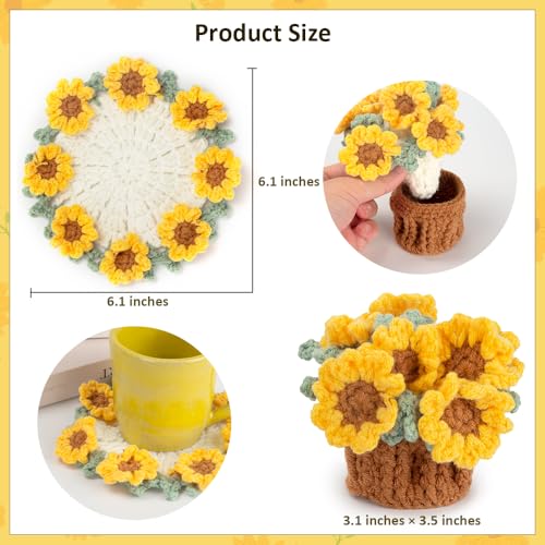 Sunflower Crochet Potted Plant Coasters - Soft Decorative Flowers