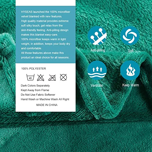 HYSEAS Teal Flannel Fleece Throw Blanket 50x60 Inch - Soft Plush Microfiber