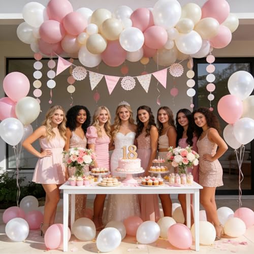 60 Pcs Pink and White Balloons - 12 Inch Latex for Parties