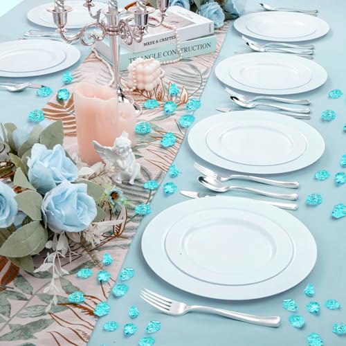 100 Pcs Lake Blue Plastic Ice Cubes for Vases & Centerpieces