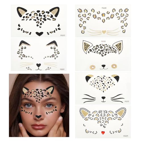 OLYCRAFT Crystal Cat Face Jewels - 6 Sheets Leopard Rhinestone Stickers