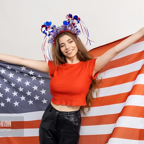 Doneace Patriotic Pom Pom Headband - 4th of July Head Bopper for Women Girls Kids