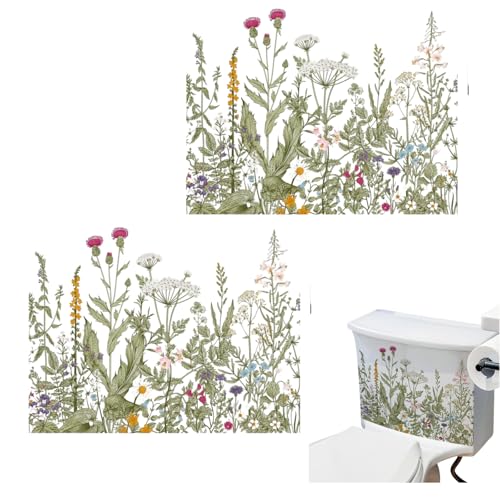 2Pcs Green Leaf Floral Toilet Seat Stickers - Waterproof & Removable