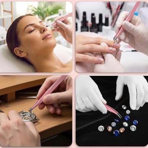 Yuomeaz Pink Eyelash Extension Tweezers Set, 2-Piece Zinc Alloy Precision Lash Tweezers for Classic and Volume Lashes