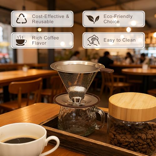 Roogaluckeep Pour Over Coffee Maker with Reusable Filter - 1-2 Cups