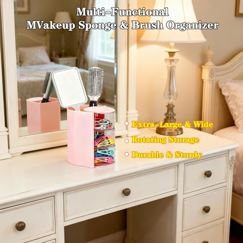 3-Tier Rotating Hair Accessories Organizer & Makeup Brush Holder - Pink