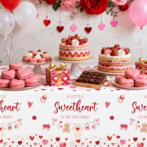 Valentine's Day Baby Shower Tablecloth Set - 3 Pack Disposable 51.2x86.6 Inch