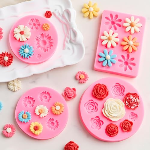 Silicone Flower Fondant Molds 4-Pack for Cake Decorating