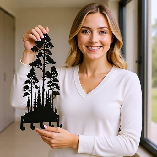 Metal Key Holder Wall Mount with 5 Hooks - Natural Forest Design