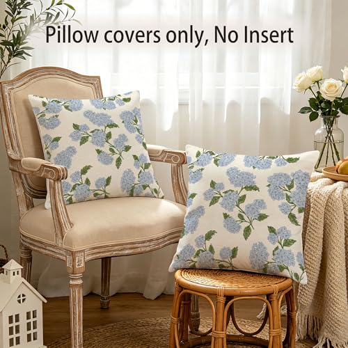 Hexagram Blue Floral Throw Pillow Covers 18x18 (Pack of 2)