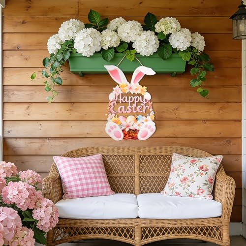 Hollow Bunny Wooden Easter Wreath Sign for Door Decor