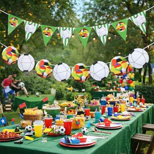 Zonon 4-Piece Football Soccer Banner & Garland Set for Sports Parties