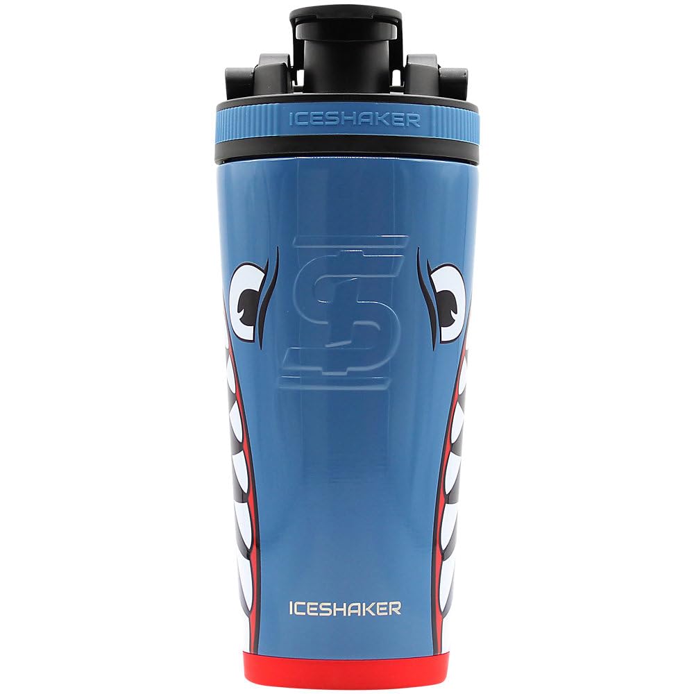 Ice Shaker Stainless Steel Shaker Bottle | 26oz, Blue Bomber | Stays Cold for 30+ Hours | Insulated Cup with Twist-on Agitator | Odor-Free Shaker Cup for Protein Shakes, Water, Smoothies, Cocktails