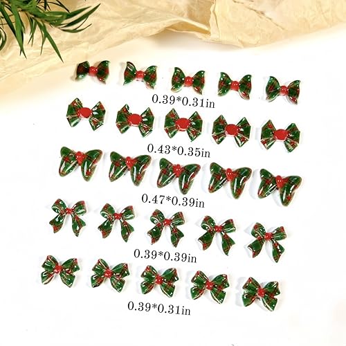150Pcs Christmas Bow Nail Charms - 3D Resin Red and Green Lattice Bowknot Rhinestones for Winter Nail Art Designs
