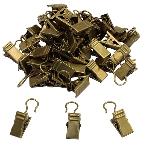 50 Pack Gold Heavy Duty Curtain Clips - Sturdy Metal Hooks
