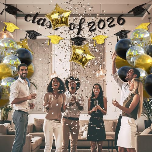 Class of 2026 Graduation Decorations Set - Black and Gold Theme