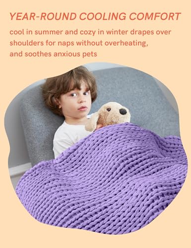 YnM 40x50 Inch 7lb Cooling Weighted Blanket - 100% Cotton Handmade Chunky Knit, Purple