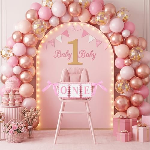 Pink Bow First Birthday High Chair Banner for Girls - Coquette Design