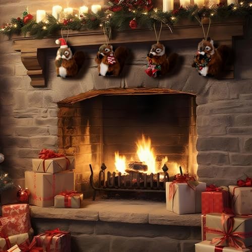 Christmas Squirrel Ornaments Set - Woodland Decor for Tree, Table, or Gift