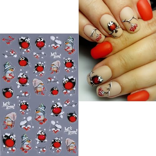 3D Bird Nail Art Stickers Self-Adhesive Winter Decals - 3 Pack
