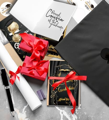Graduation Cards Set with Envelopes - Black & Gold, 12 Designs