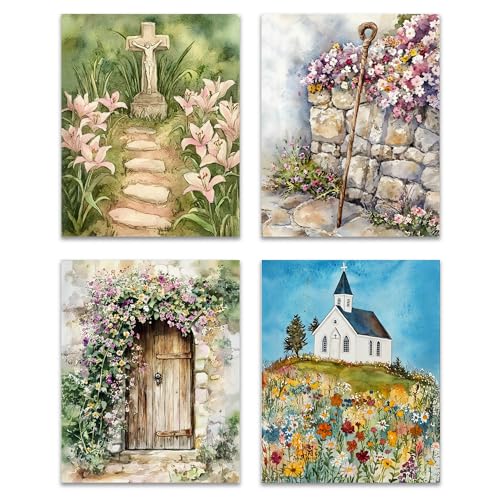 Religious Christian Wildflower Wall Art Prints Set of 4, 8x10