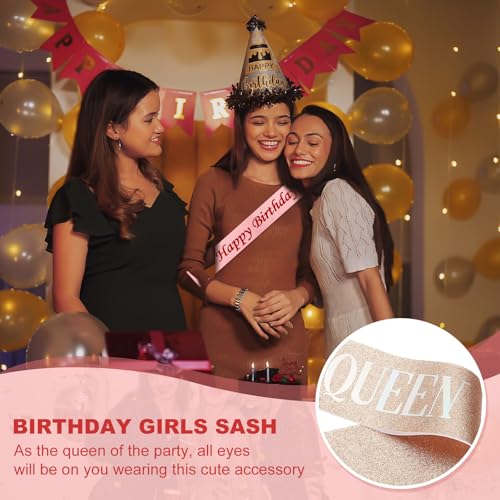 PATIKIL Glitter Birthday Queen Sash, Rose Red Satin Party Decoration