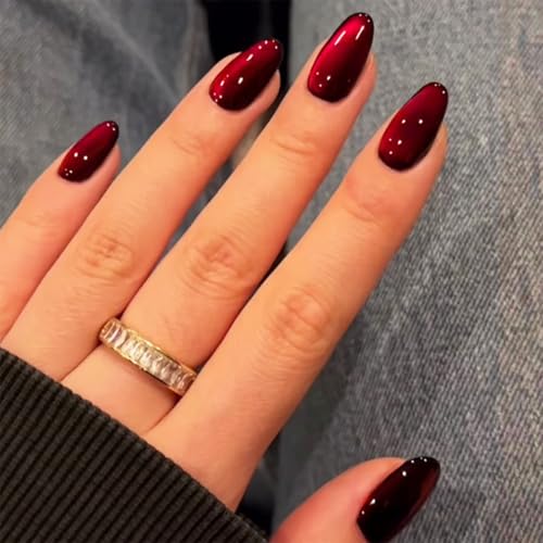 Red Glossy Almond Press on Nails Medium False Acrylic Nail Kit